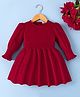 Mark & Mia Full Sleeves Solid Color Textured Party Dress With   Smock Detailing - Dark Red