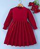 Mark & Mia Full Sleeves Solid Color Textured Party Dress With Smock Detailing - Dark Red
