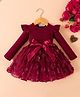Mark & Mia Full Sleeves Party Dress & Belt with Floral Applique & Frill Detailing - Maroon