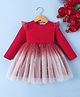 Mark & Mia Full Sleeves Frock with Star Foil Print & Frill Detailing - Red