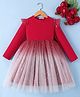 Mark & Mia Full Sleeves Frock with Star Foil Print & Frill Detailing - Red