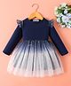 Mark & Mia Full Sleeves Frock with Star Foil Print & Frill Detailing - Navy Blue
