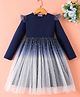 Mark & Mia Full Sleeves Frock with Star Foil Print & Frill Detailing - Navy Blue