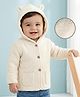 Babyoye 100% Cotton Knit Full Sleeves Front Open Sweater With Hood & Solid Dyed - Ivory