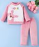 Mark & Mia Full Raglan Sleeves Winter Wear Night Suit With Text  Embroidery & Animal Applique - Pink
