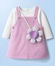 Babyhug Cotton Woven Full Sleeves Frock With Polka Dot Printed Inner Tee & Sling Bag - Lavender