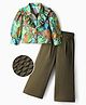 OLLINGTON ST. Cotton Poly Woven Slub Animal Printed Full Sleeves Top & Waffle Pant - Multicolor & Dark Olive Green