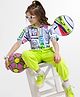 OLLINGTON ST. Cotton Half Sleeves Printed Top  & Knit Joggers - Multicolor & Lime Green