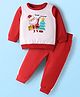 Doodle Poodle 100% Cotton Looper Terry Knit Full Sleeves T-Shirt & Lounge Pant Set With Santa Claus Print - White & Red