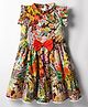 Rassha Frill Sleeves Floral Printed & Bow Applique Detailed Dress - Brown
