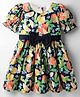 Rassha Half Puffed Sleeves Floral Printed & Bow Applique Detailed Dress - Navy Blue