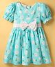 Rassha Half Puffed Sleeves Floral Printed & Bow Applique Detailed Dress - Sky Blue