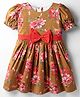 Rassha Half Puffed Sleeves Floral Printed & Bow Applique Detailed Dress - Brown