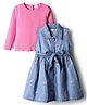 Babyhug Cotton Woven Floral Embroidered Frock With Full Sleeves Inner Tee & Belt  - Pink & Blue