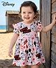 Babyhug Disney Single Jersey Knit Half Sleeves Frock With Minnie Mouse & Friends Graphics & Frill Detailing - Pink