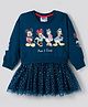 Bonfino Disney Terry Knit Full Sleeves Dress with Minnie & Friends Graphic & Foil Print - Navy Blue
