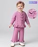 Babyoye Knit Full Sleeves Front Open Sweater Set with Bow Applique - Pink