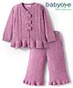 Babyoye Knit Full Sleeves Front Open Sweater Set with Bow Applique - Pink