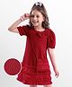 Hola Bonita Knit Half Sleeves Solid Dress With Bow Applique & Sling Bag - Maroon