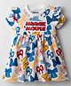 Babyhug Disney Single Jersey Knit Half Sleeves Frock With Minnie Mouse & Friends Graphics & Frill Detailing - White
