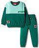 Bonfino Marvel Terry Knit Oversize Drop Shoulder Full Sleeves Cut & Sew T-Shirt and Joggers Set with Front & Back Spider-Man Graphic - Dark Green & Mint