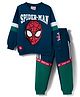 Bonfino Marvel Terry Knit Full Sleeves T-Shirt and Cut & Sew Jogger Set with Spider-Man Graphics and Tape Detailing - Navy Blue