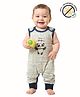 COCOON ORGANICS 100% Cotton Knit Sleeveless Panda Printed Romper - Grey Melange & Blue