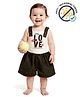 COCOON ORGANICS 100% Cotton Knit Sleeveless Love Text Printed Jumpsuit - Anthra Melange & White