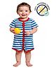 COCOON ORGANICS 100% Cotton Knit Half Sleeves Striped Romper - Blue White & Red