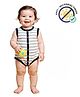COCOON ORGANICS 100% Cotton Knit Sleeveless Striped Anti Microbial Romper - Grey Melange & Black