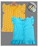 COCOON ORGANICS 100% Cotton Knit Pack Of 2 Frill Sleeves Polka Dots Printed & Solid Jhablas - Yellow & Sky Blue
