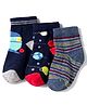 Cute Walk by Babyhug Knit Anti Bacterial Ankle Length Socks With Stripes & Space Theme Design Pack of 3 - Multicolor