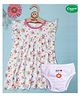 COCOON ORGANICS 100% Cotton Knit Frill Sleeves Floral Printed Dress With Bloomers Set - Pink & White