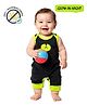 COCOON ORGANICS 100% Cotton Knit Bear Printed Glow In The Dark Anti Microbial Sleepsuit - Black & Green