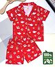COCOON ORGANICS 100% Cotton Knit Half Sleeves Nautical Theme Printed  Coordinating Shirt & Shorts Night Suit Set - Red