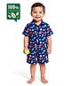 COCOON ORGANICS 100% Organic Cotton Woven Half Sleeves Dinosaurs In Space Printed Coordinating Shirt & Shorts Set - Blue