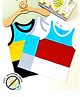 COCOON ORGANICS 100% Cotton Knit Pack Of 3 Sleeveless Colour Blocked Anti Microbial Stretchable Tees - Grey Melange Black White Yellow Red & Sky Blue