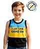 COCOON ORGANICS 100% Cotton Knit Sleeveless Play Time Text Printed Anti Microbial Stretchable Tee - Yellow Black & Sky Blue