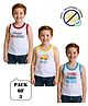 COCOON ORGANICS 100% Cotton Knit Pack Of 3 Sleeveless Vehicles & Happy Holidays Text Printed Anti Microbial Vests - White Yellow Red & Sky Blue