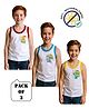 COCOON ORGANICS 100% Cotton Knit Pack Of 3 Sleeveless Baby Dinosaurs Printed Anti Microbial Vests - White Yellow Red & Sky Blue