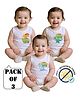 COCOON ORGANICS 100% Cotton Knit Pack Of 3 Sleeveless Dinosaurs & Typography Printed Anti Microbial Onesies - White