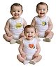 COCOON ORGANICS 100% Cotton Knit Pack Of 3 Sleeveless Honey Bee & Typography Printed Anti Microbial Onesies - White
