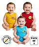 COCOON ORGANICS 100% Cotton Knit Pack Of 3 Sleeveless Honey Bee & Typography Printed Anti Microbial Onesies - Yellow Red & Sky Blue