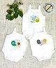 COCOON ORGANICS 100% Cotton Knit Pack Of 3 Sleeveless Bird & Honey Bee  Printed Anti Microbial Stretchable Onesies - White