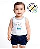 COCOON ORGANICS 100% Cotton Knit Sleeveless King Text Printed Printed Anti Microbial Stretchable Tee & Shorts Set - White Black & Grey Melange