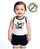 COCOON ORGANICS 100% Cotton Knit Sleeveless Sun Sand Text Printed Anti Microbial Stretchable Tee With Shorts Set - White & Black