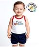 COCOON ORGANICS 100% Cotton Knit Sleeveless Happy Holidays Text Printed Anti Microbial Stretchable Tee With Shorts Set - Red White & Black