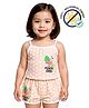 COCOON ORGANICS 100% Cotton Knit Sleeveless Polka Dot & Flamingo Printed Stretchable Anti Microabial Top With Coordinating Shorts Set - Peach