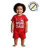 COCOON ORGANICS 100% Cotton Knit Half Sleeves I Love Mom Dad Text Printed Anti Microbial Romper - Red