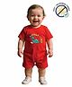 COCOON ORGANICS 100% Cotton Knit Half Sleeves Little Dinosaur Printed Anit Microbial Romper - Red